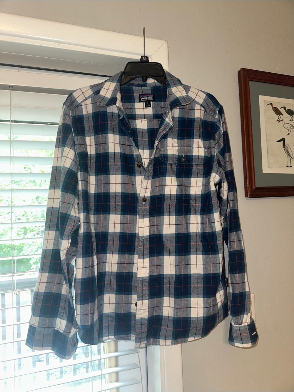 Patagonia Men’s Navy and White Plaid Button-Down Shirt